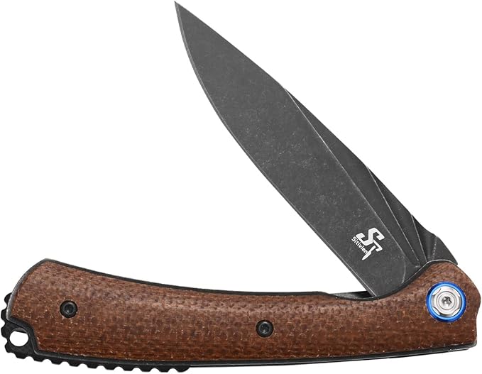 Sitivien ST144 Folding Knife,Black Stonewashed 14C28N Steel Blade,Micarta Handle Pocket Knife for
