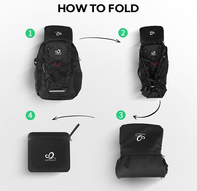 WATERFLY Lightweight Packable Hiking Backpack: 30L Foldable Travel Daypack Ultralight Camping Day