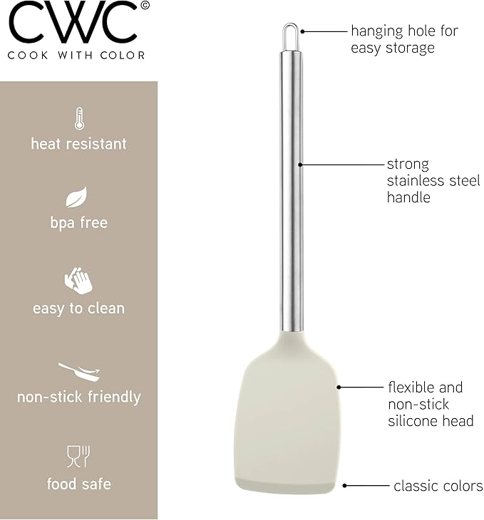COOK WITH COLOR Silicone Cooking Utensils, Kitchen Utensil Set, Easy to Clean Silicone Kitchen