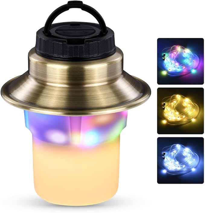 Rechargeable LED Camping Lights & Lantern, Waterproof Lamp with 5 Modes RGB String Lights