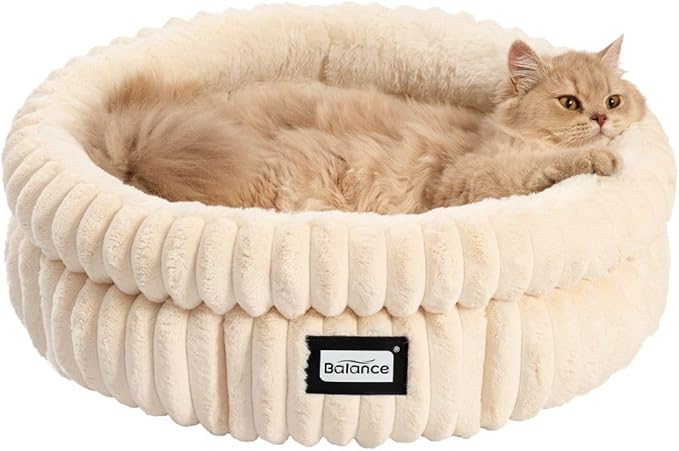 BALANCE Cat Bed Kitten Bed, Washable Round Cat Beds for Indoor Cats,Super Soft Plush Faux Fur Pet