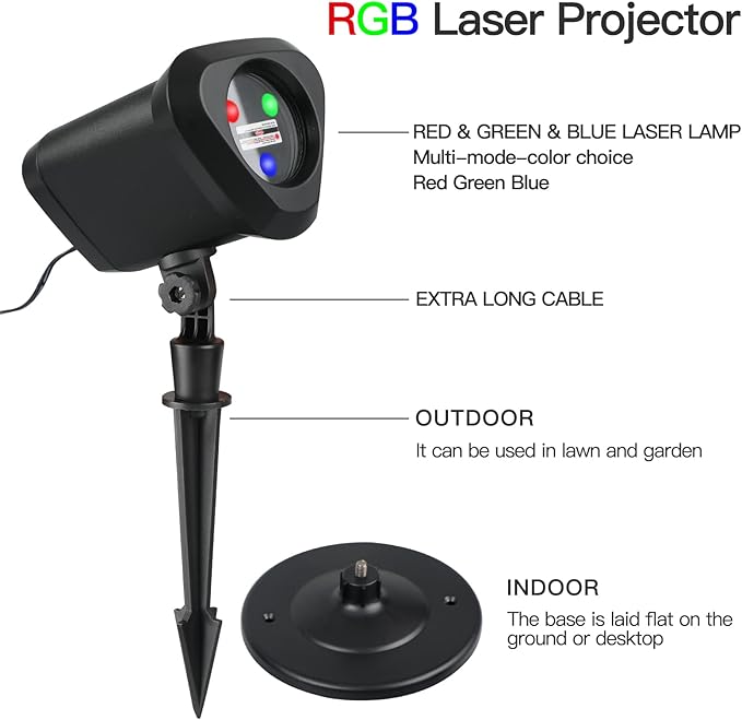 RGB Laser Christmas Lights - Indoor/Outdoor, 3 Colors, Multiple Patterns, Waterproof with Remote