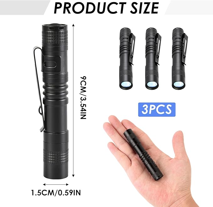 Mini Pocket Flashlight, Small LED Pen Light with Clip, 500 Lumen Torch Powered by AAA Battery