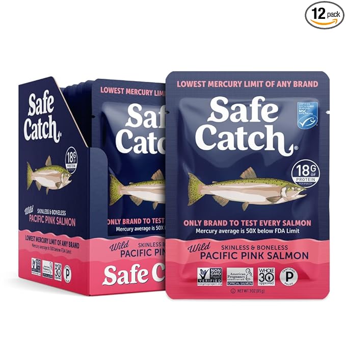 Safe Catch Wild Pacific Pink Salmon Skinless Boneless Wild-Caught Salmon Fish Pouch, Mercury
