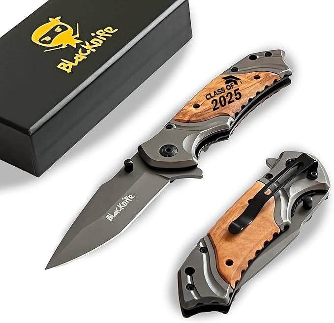 BlacKnife Pocket Knife For Men, Folding Pocket Knife with Wooden Handle and Clip – Stainless Steel