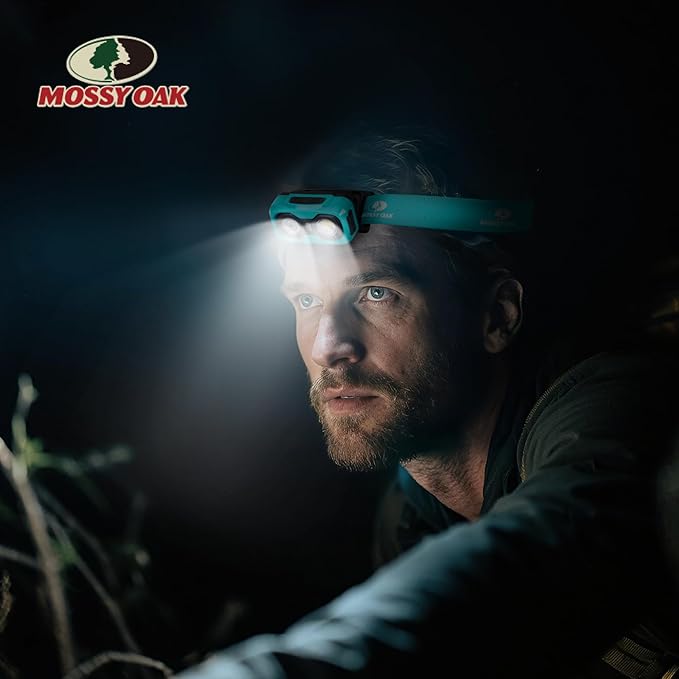Mossy Oak 600 Lumens Rechargeable Headlamp, Lightweight LED Headlight with White & Red Light