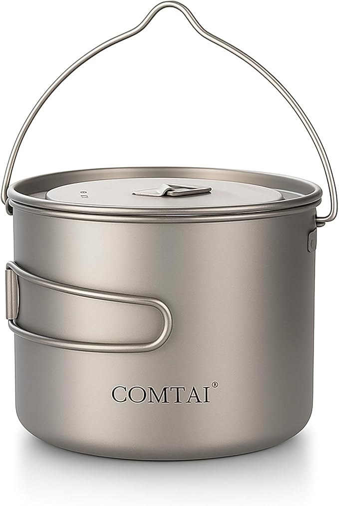 1100ml Titanium Camping Pot with Lid & Bail Handle, Lightweight Backpacking Cookware for Outdoor
