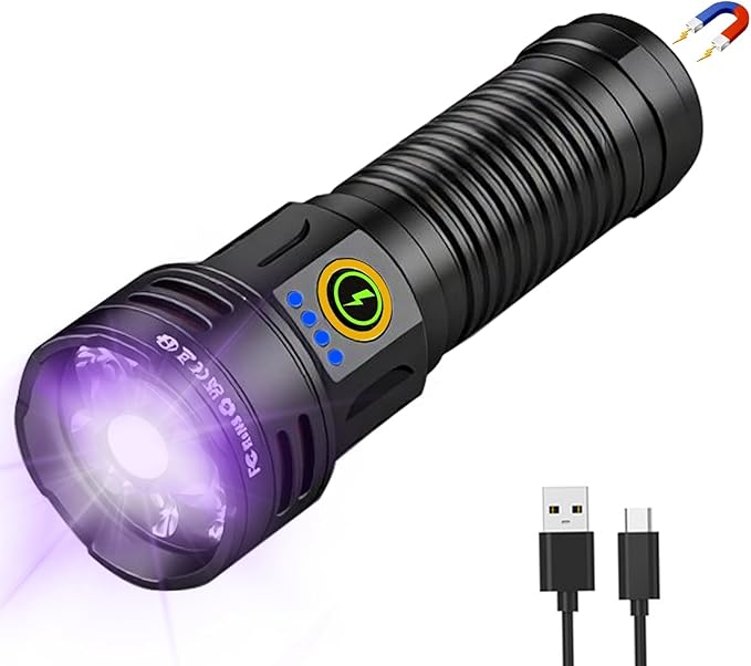 2-in-1 365nm UV Flashlight & High Lumens LED Flashlight, 7 Modes Rechargeable, 18H Runtime, IPX5