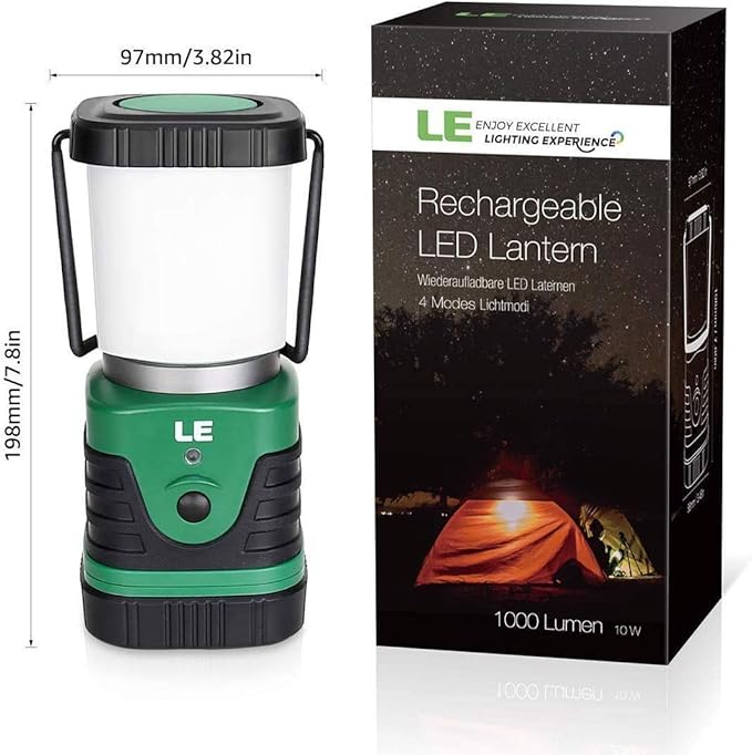 Lighting EVER 1000LM LED Camping Lantern Rechargeable, 4400mAh Power Bank, Camping Essential with 4
