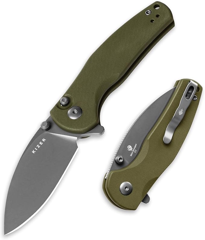 Kizer Mini Grouper Folding Pocket Knife, 3.16??D2 Blade G10 Handle Camping Folding Knife, Button