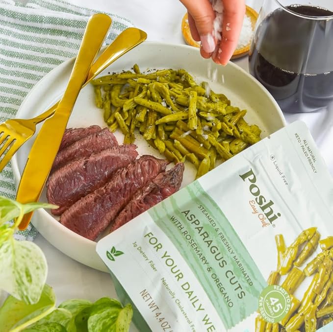 POSHI Marinated Asparagus Cuts with Rosemary + Oregano Natural, Keto, Vegan, Non GMO, Low Carb +
