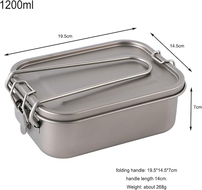 1200ml Titanium Lunch Box Leak-Proof Lid & Folding Handle Camping Cookware Lightweight Outdoor