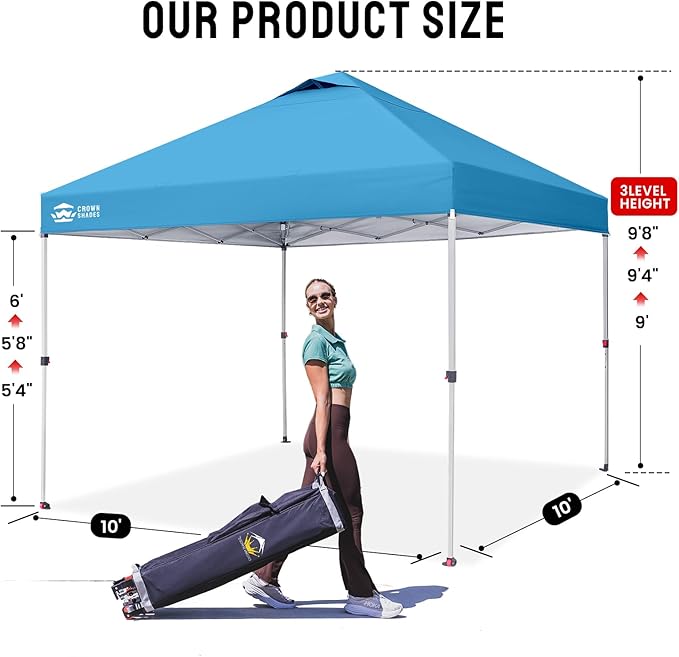 Crown Shades 10x10 Pop Up Canopy - Beach Tent with One Push Setup - Outdoor Sun Shade for Events