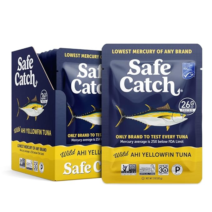 Safe Catch Wild Ahi Yellowfin Tuna Fish Pouches, Wild Caught, Lowest Mercury, Lean Protein, Omega