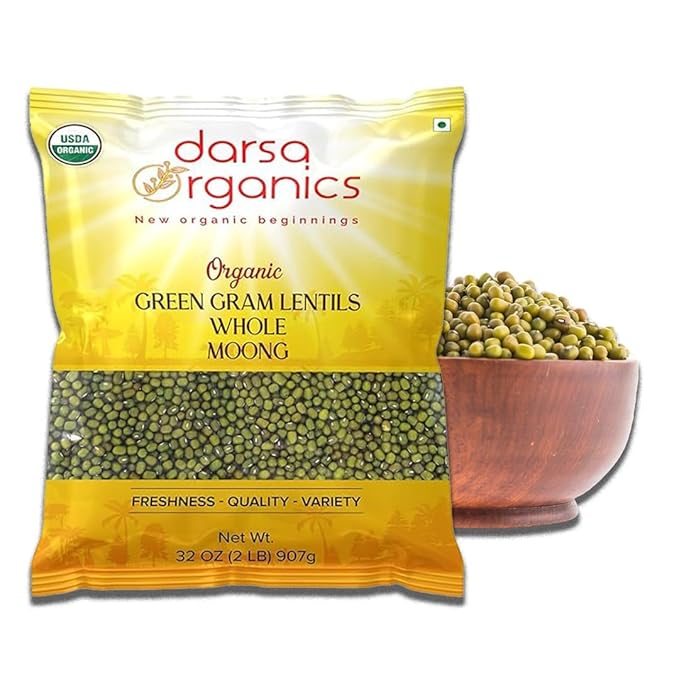 Darsa Organics Whole Green Moong (Mung) Bean Lentils 2 lb ??USDA Organic, Non-GMO, Kosher