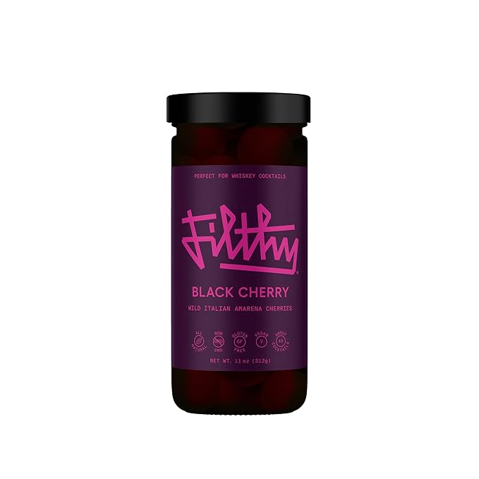 Filthy Cocktail Amarena Black Cherries, Premium Cocktail Garnish, All Natural Wild Italian Amarena