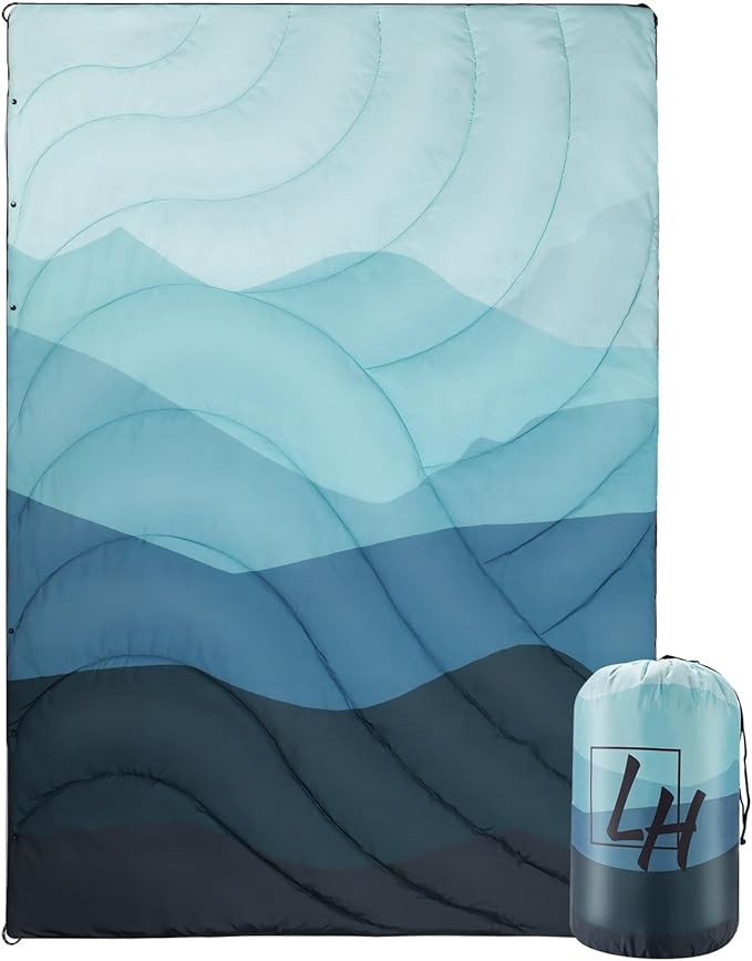 Outdoor Puffy Camping Blanket, Lightweight Down Alternative Puffy Waterproof Stadium Blanket with