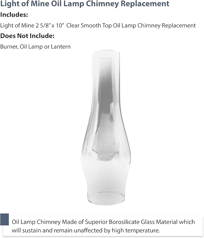 Light of Mine Oil Lamp Replacement Chimneys (2 5/8" x 10")