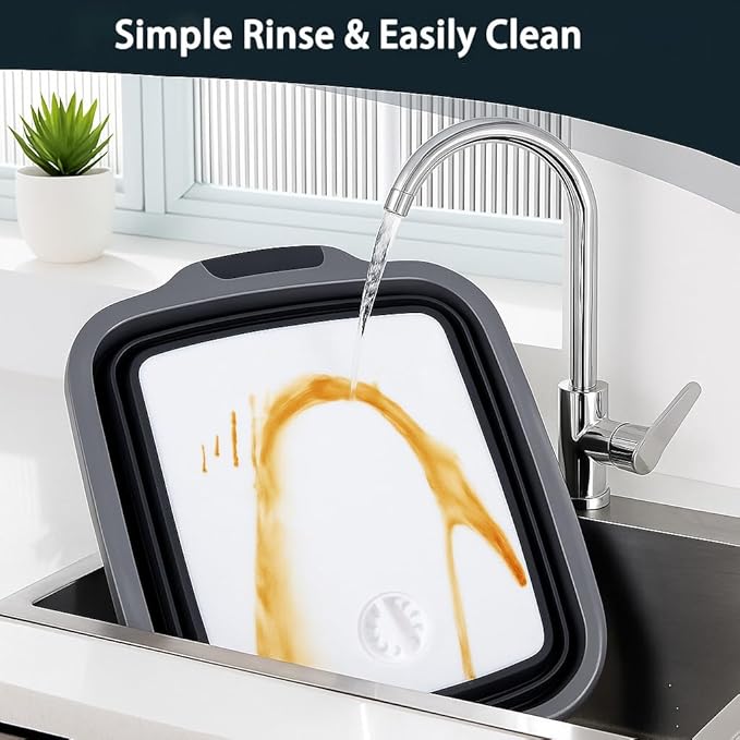 Collapsible BBQ Prep Tubs with Lids, Grill Cutting Board, Camping Sink with Drainage Hole for Meal