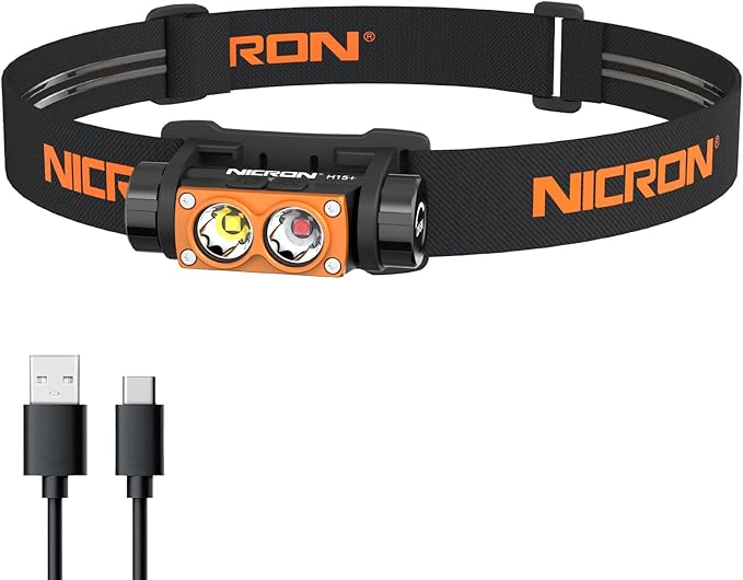 NICRON H15T Headlamp Rechargeable, 500 Lumens LED Headlamp with Red Light, IP67 Waterproof 8 Modes