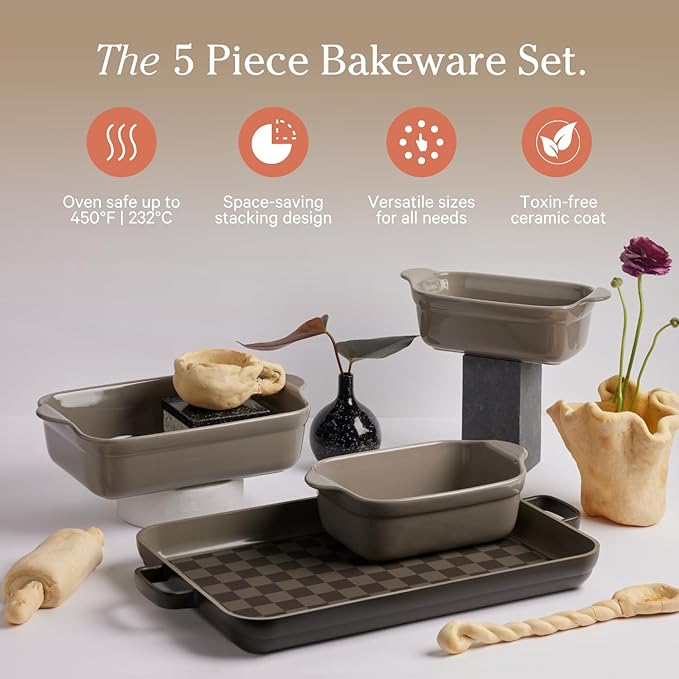 Our Place Bakeware Set | 5-Piece Nonstick, Toxin-Free, Ceramic, Cast Aluminum Set with Oven Pan