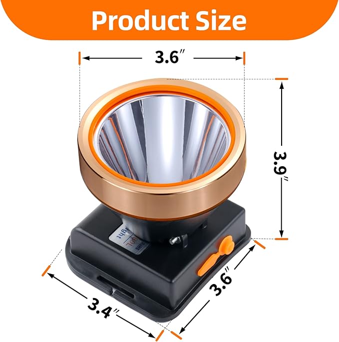 Superbright LED Rechargeable Headlamp,High Power 2 Light Modes Waterproof Headlight Adjustable Gold