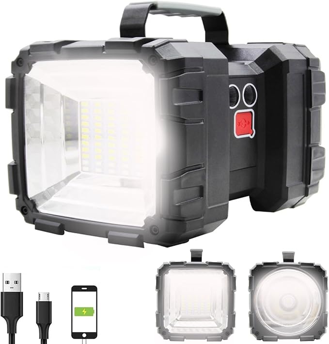 Rechargeable LED Searchlight Flashlight, LED Spotlight Big Power Capacity 13000LM 20h Ultra-Long