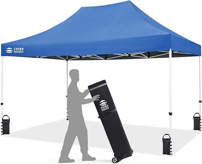 CROWN SHADES 10x15 Pop Up Canopy Tent, Thicken Frame Commercial Heavy Duty Tent, 8 Stakes & 4