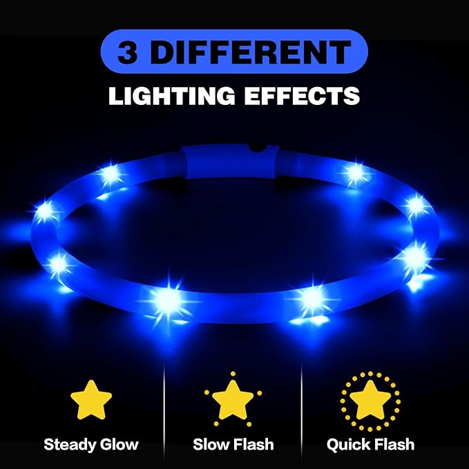 HIGO Light Up Dog Collar - 2-Pack Silicone LED Rechargeable, Safety Light, Glow in The Dark Lighted