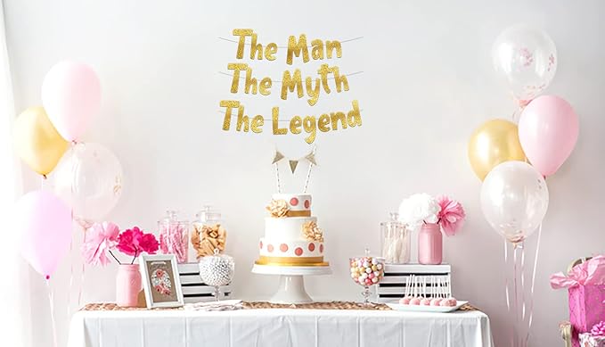 The Man The Myth The Legend Gold Glitter Banner – Men’s Birthday, Bachelor Party, Retirement Party