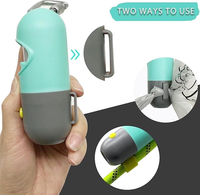 Dog Poop Bags Holder with LED Flashlight, 15 Crystal Blue Bags, 3 Accessories, 3 LR44 Batteries