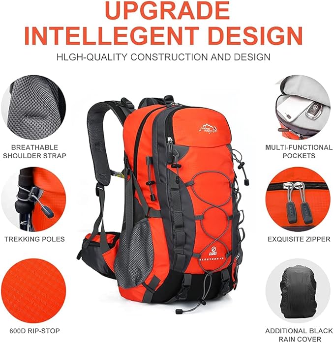 INOXTO lightweight Hiking Backpack 35L/40L Hiking Daypack with Waterproof Rain Cover for Travel