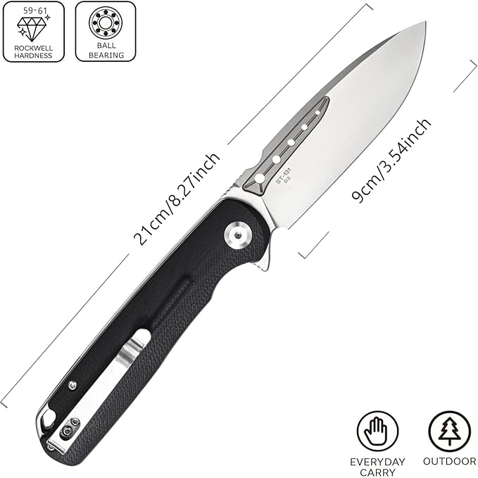 Sitivien ST131 Folding Knife,D2 Blade G10 Handle EDC Tool Knife with Liner Lock for Outdoor Camping
