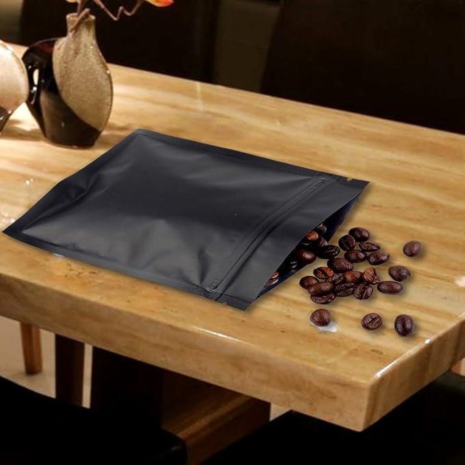 100 Pack Resealable Mylar Bags 7.1 x 10.2 Inch Smell Proof Bags Foil Pouch Flat Bag Matte Black