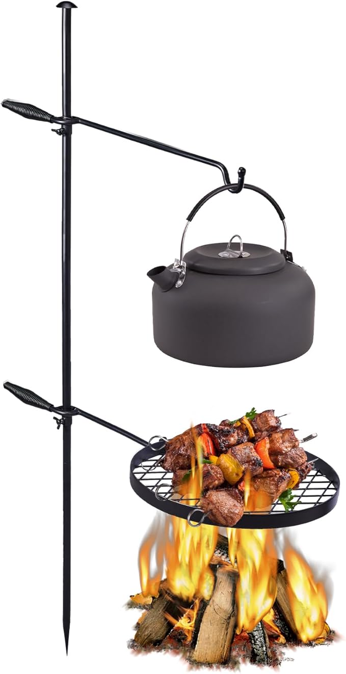 Outvita Swivel Campfire Grill, Open Fire Cooking Equipment for Camping with Height Adjustable Grill