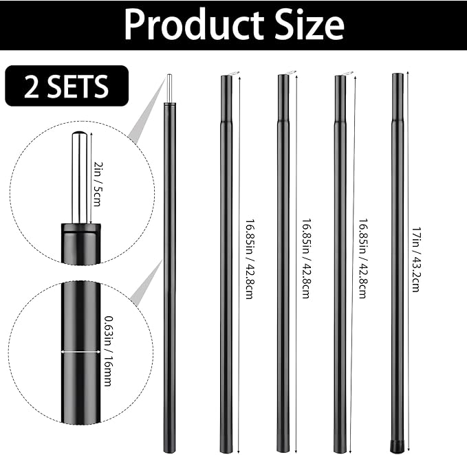2 Sets Regulable Tent Poles, Camping Tent Tarps Poles with Storage Bag, Heavy Duty Poles Gear for