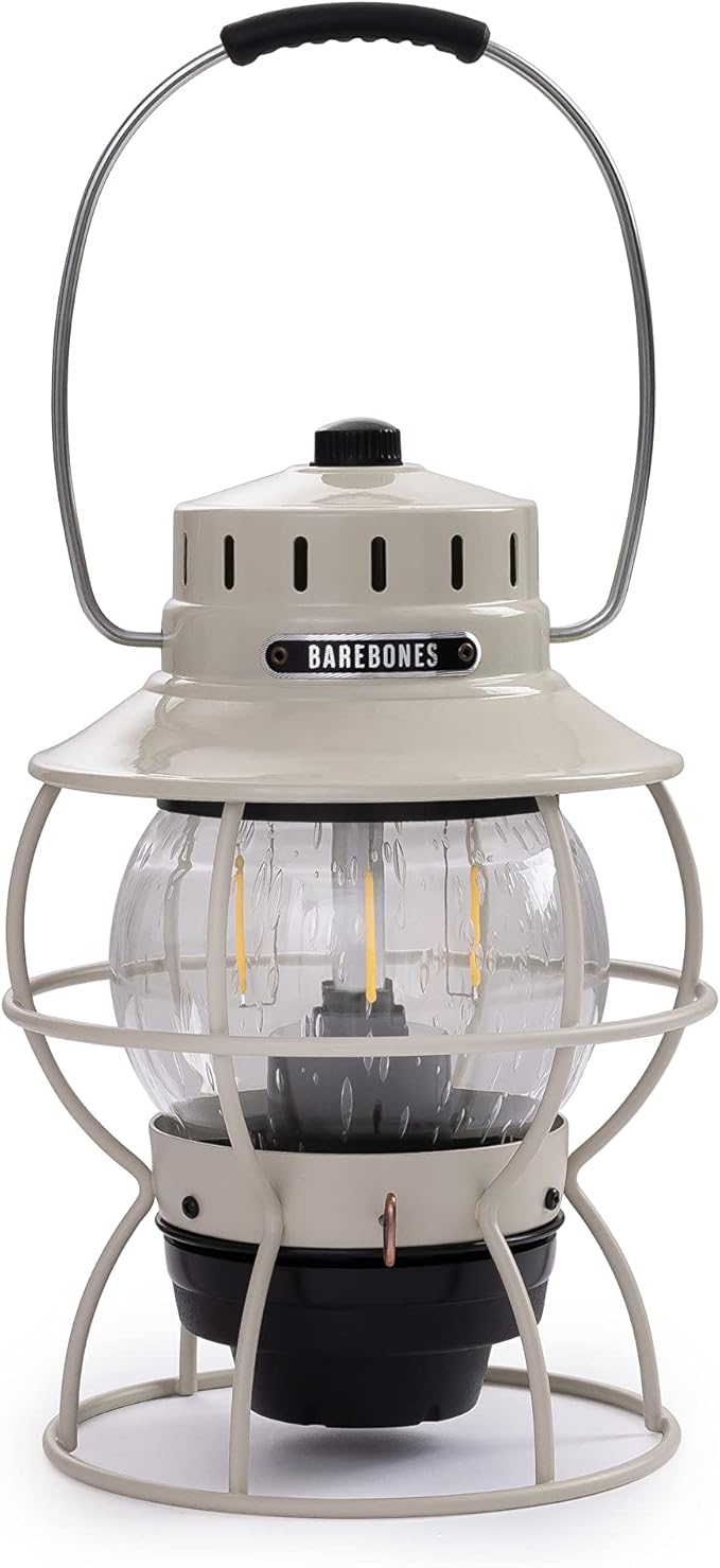Barebones Railroad Lantern ??Vintage White, Vintage-Inspired LED Camping Lantern with Rechargeable