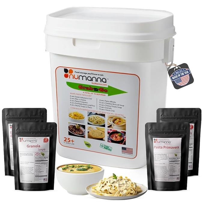 Numanna Grab-n-Go Bucket ??80 Servings, 12 lbs | Freeze-Dried Premade Meals | Ready-to-Eat