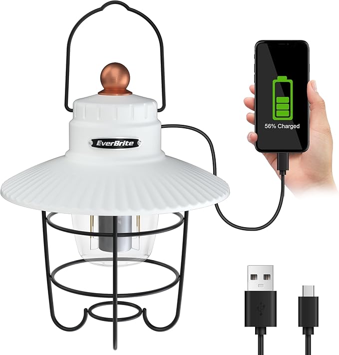 EverBrite LED Camping Lantern, USB C Rechargeable Lantern with 3 Light Modes, Vintage Outdoor