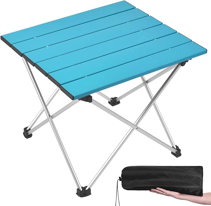 Grope Small Folding Camping Table with Aluminum Table Top, Beach Table for Sand with Carrying