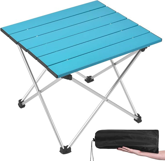 Grope Small Folding Camping Table with Aluminum Table Top, Beach Table for Sand with Carrying