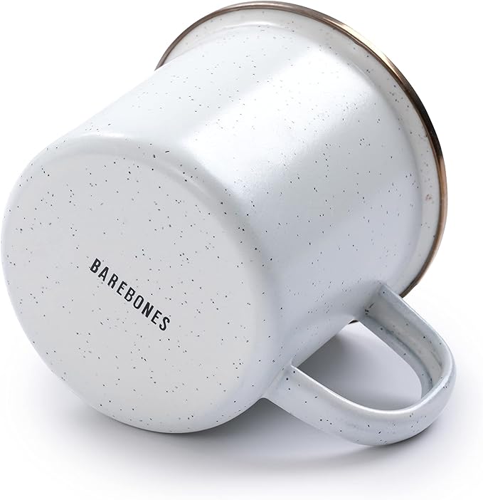 Barebones Enamel Cup Set- Enamel Coffee Mugs Set of 2 16-oz - Stainless Steel Rim Camping Mug for
