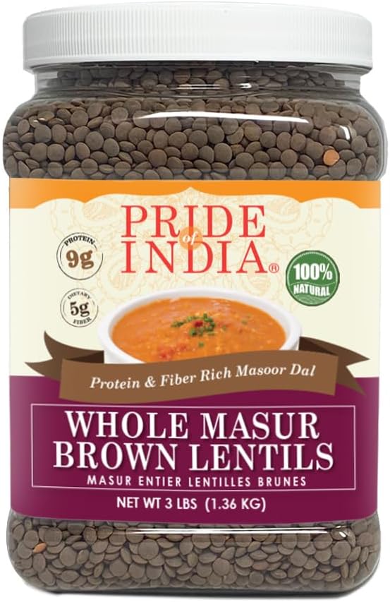 Pride Of India - Indian Whole Brown Crimson Masur Lentils - Protein & Fiber Rich Masoor Whole, 3.0