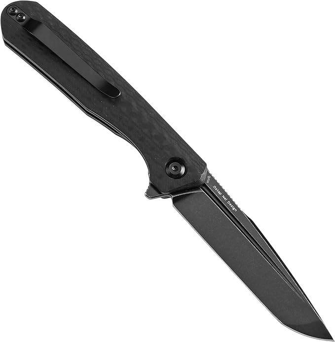KANSEPT Qilin Pocket Knife,3.24'' Blackwash 154CM Sharp Tanto Blade, Black Carbon Fiber & G10