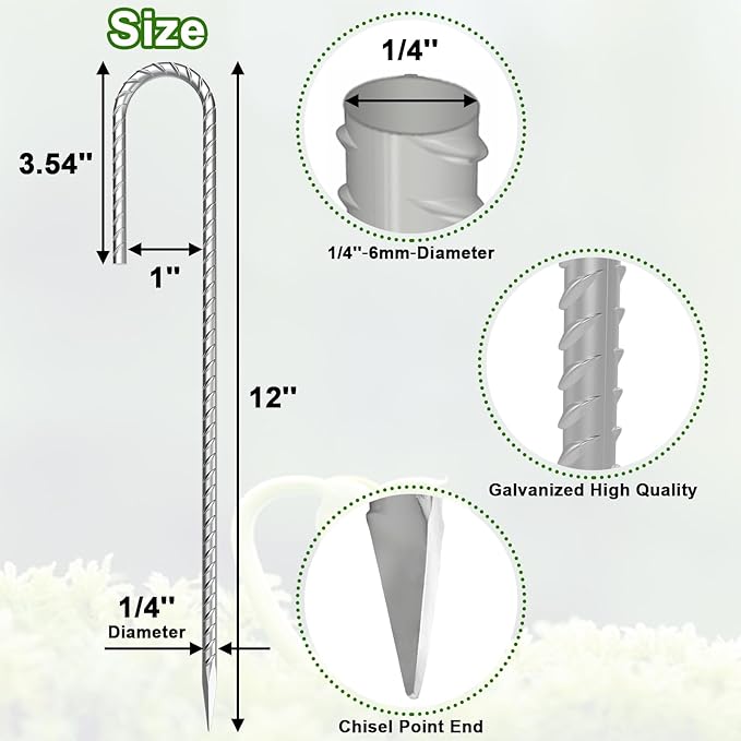VVOKGO Rebar-Stakes-12-Inch J Hook Galvanized Tent Stakes Heavy Duty, 20-Pack Ground Chain Link