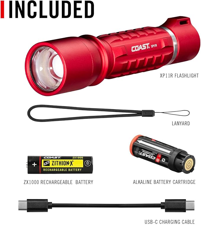 Coast XP11R 2600 Lumen USB-C Rechargeable LED Flashlight with Slide Focus®?¯and Pure Beam® Focusing