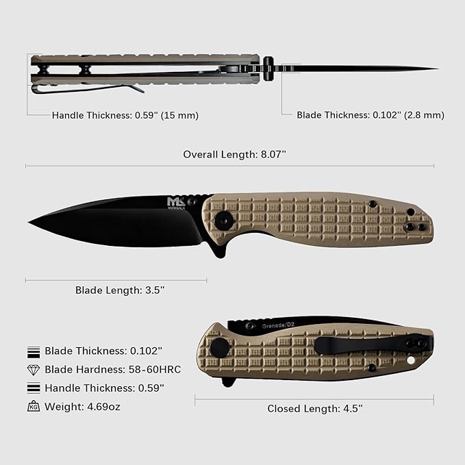 Folding Knife – 3.5-inch D2 Steel Folding Pocket Knife, G10 Handle, One-Handed Opening and Closing