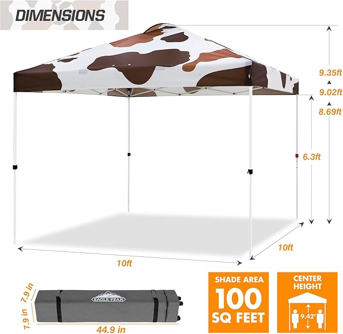 EAGLE PEAK Pop Up Canopy Tent with Wheeled Carry Bag, 8 Stakes, 4 Ropes, 4 Weight Bags, Easy Set Up