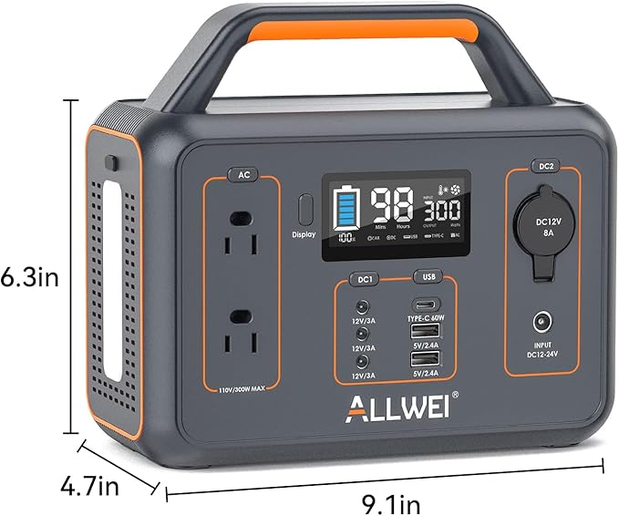 ALLWEI Portable Power Station 300W, 280Wh Solar Generator with 110V Pure Sine Wave AC Outlet