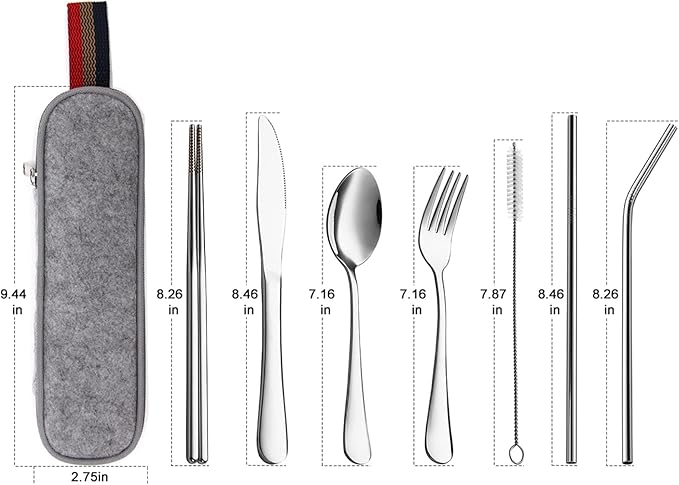 DEVICO Portable Utensils, Travel Camping Cutlery Set, 8-Piece including Knife Fork Spoon Chopsticks